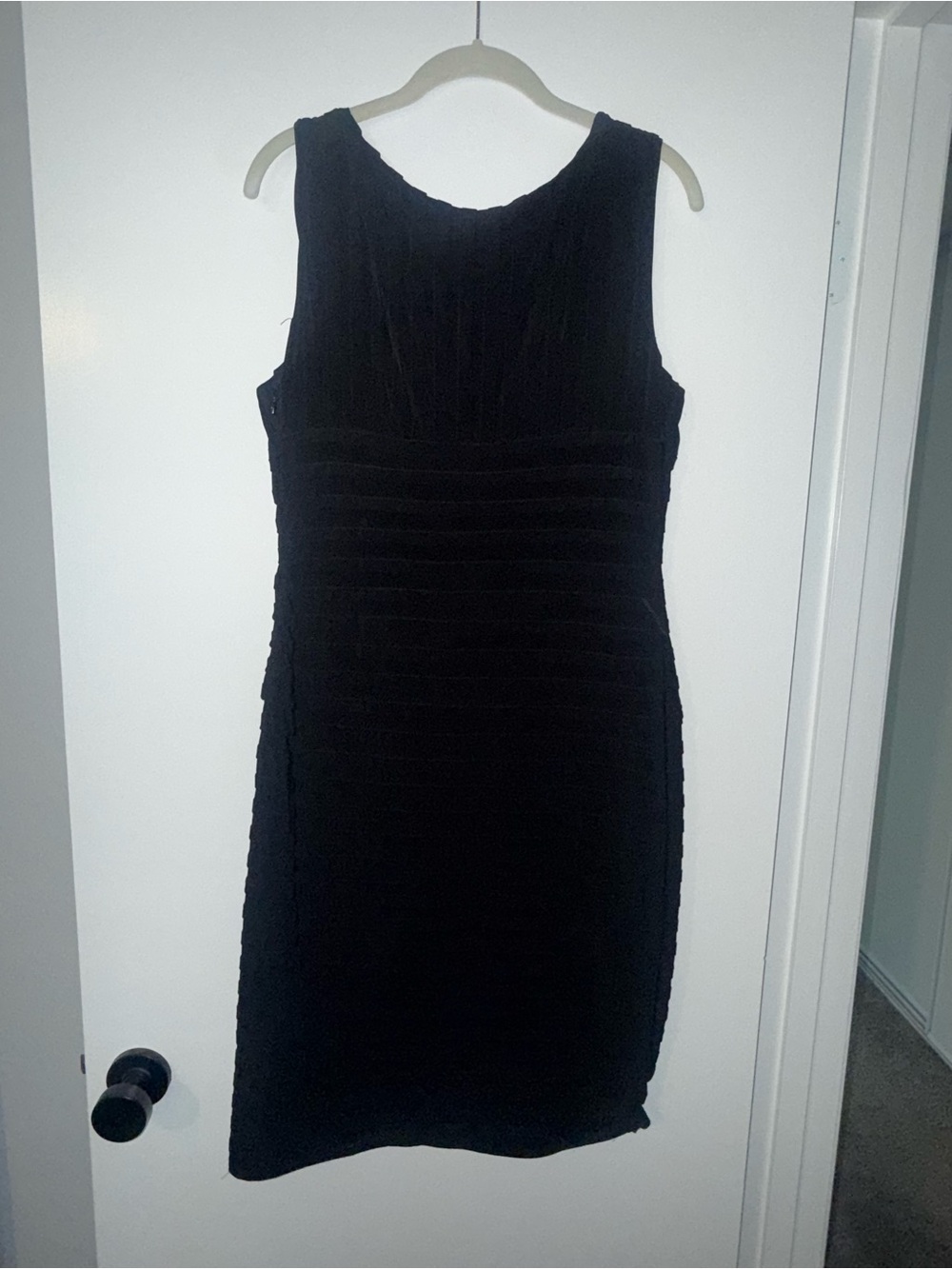 Calvin Klein Black Sleeveless Midi Textured Sheath Dress